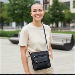 Kate & Alex Cuffaro Stylish Faux Leather Black Crossbody Bag 8"x8" x2"